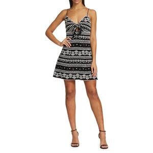 Alice + Olivia Roe Embroidered Tie-Front Mini Dress Black & White Size 10 NEW
